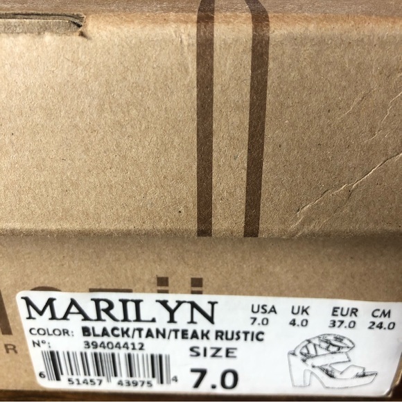 Bed Stu Marilyn Platform Heels Size 7 Leather Distressed Black Tan Teak - Picture 12 of 14